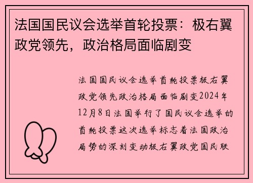 法国国民议会选举首轮投票：极右翼政党领先，政治格局面临剧变