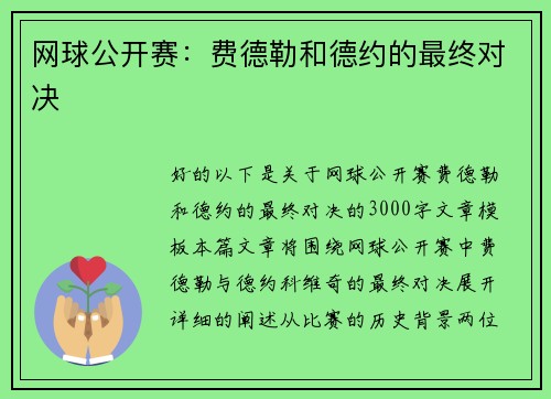 网球公开赛：费德勒和德约的最终对决