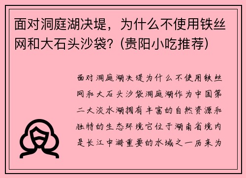 面对洞庭湖决堤，为什么不使用铁丝网和大石头沙袋？(贵阳小吃推荐)