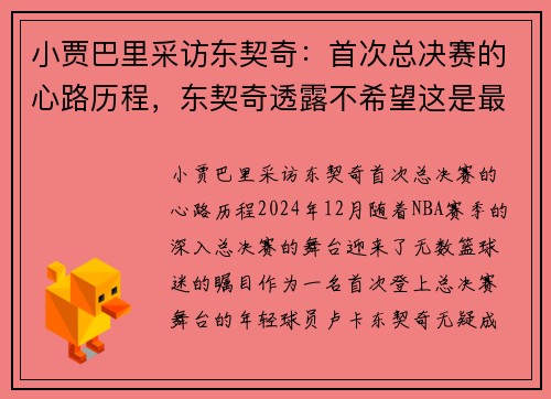小贾巴里采访东契奇：首次总决赛的心路历程，东契奇透露不希望这是最后一次机会