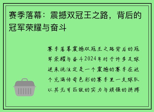 赛季落幕：震撼双冠王之路，背后的冠军荣耀与奋斗